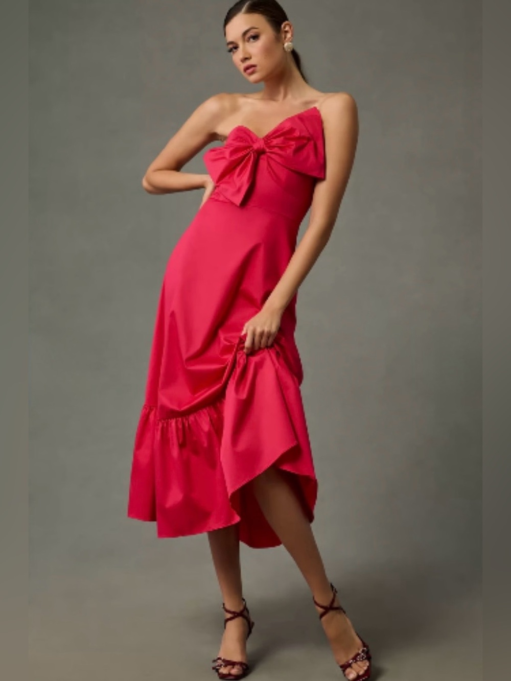 NWT Anthropologie Hutch Hot Pink Bow Strapless Party Midi Dress Size 2